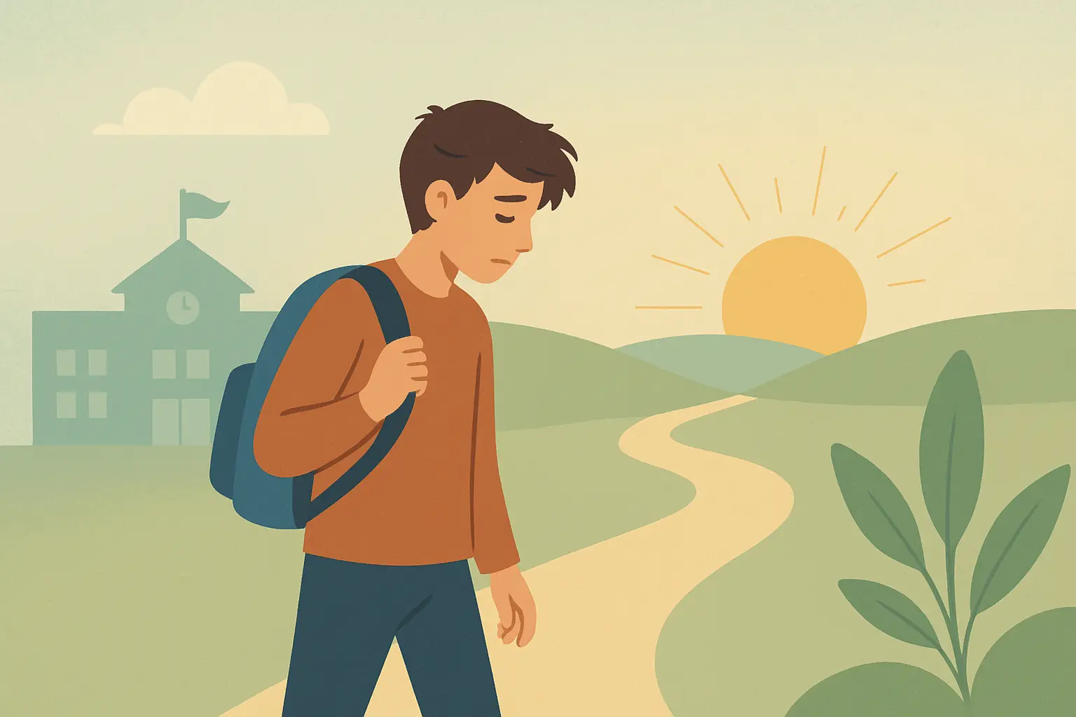 Illustration of a thoughtful teenager regaining motivation and direction with supportive guidance from parents.